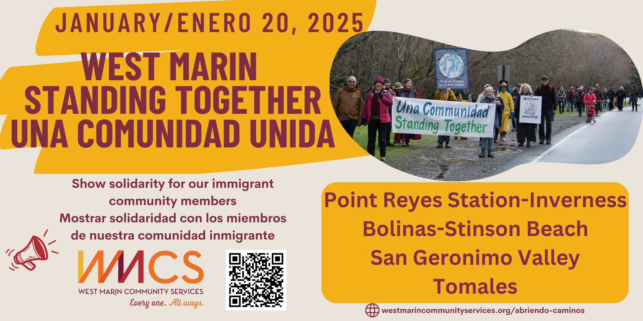 West Marin Standing Together/Una Comunidad Unida happening Monday January 20, 2025 across West Marin.